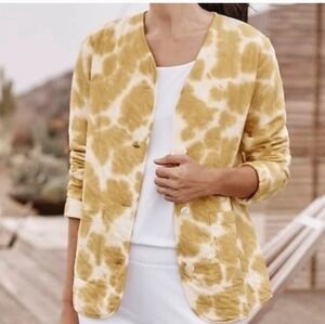 Pure Jill Mustard Yellow and Cream Tye Dye‎ Cotton Quilted Jacket Size S